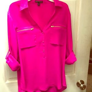 Express Fuchsia Vneck Blouse